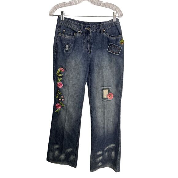 Tellmide clothing co. Vintage Y2K flair embroidered patchwork jeans sz2 - Picture 1 of 6